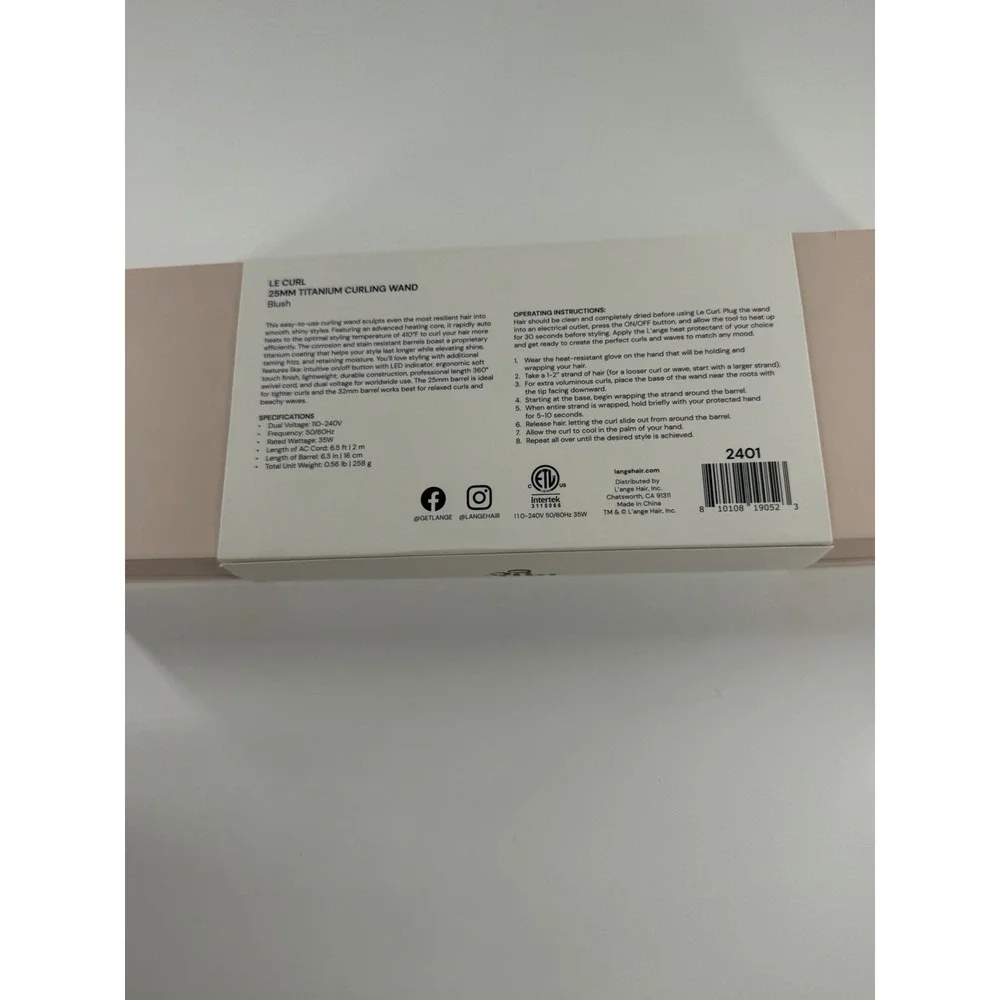 L'ange Le Curl 25mm Titanium Curling Wand Pink Boxed Tested Working
